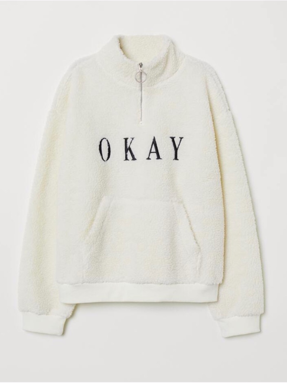 H&M Cream Sherpa Pullover with 'OKAY' Text
